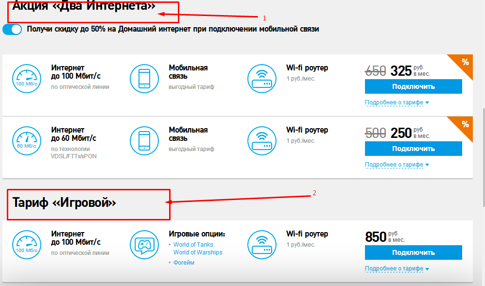 Тарифы на домашний интернет и телефон